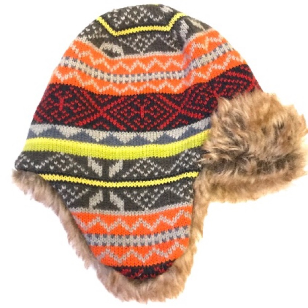Gap plush faux fur fair isle knit Beanie